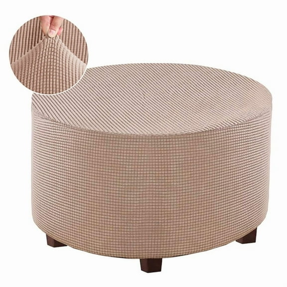 Stretch Ottoman Cover, Ottoman Slipcover Round Ottoman Storage Cover Folding Stool Covers Furniture Protector Covers for Footrest Ottoman Fit Dia 20" - 23" (Khaki, Medium Size)