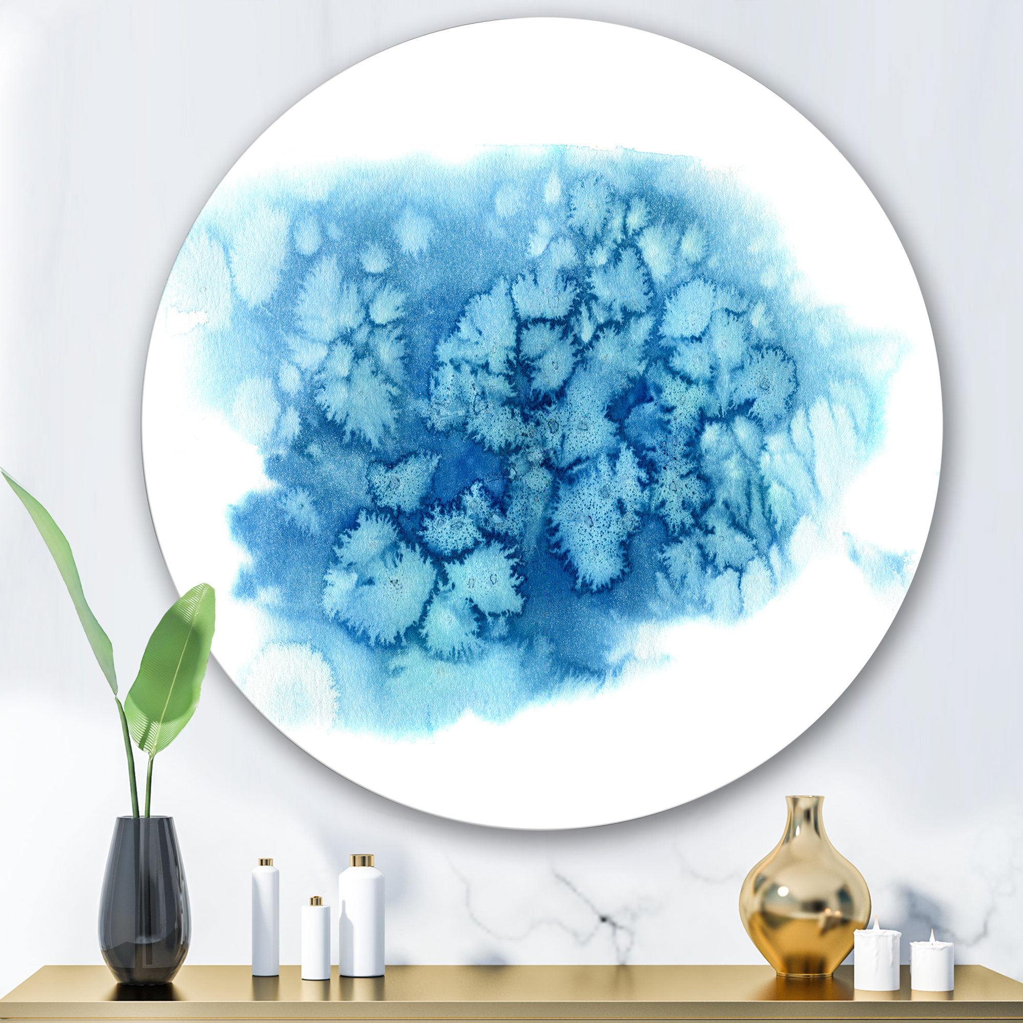 Designart 'Abstract Blue Turquoise Cloud' Modern Circle Metal Wall Art 29x29 - Disc of 29
