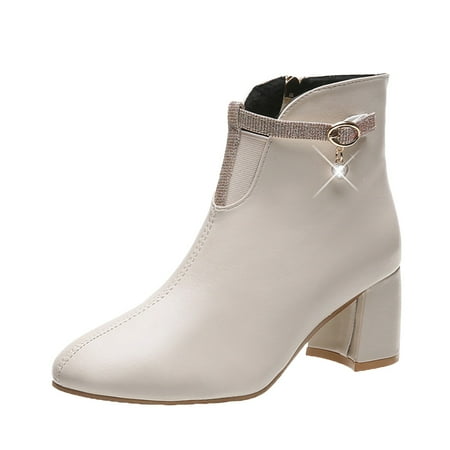 DVKOVI Botas Para Mujer Boots for Women Ankle Booties Autumn Winter High Heeled Women Boots Belt Buckle Tassel Boots Fashion Boots Women s Slip On Shoes High Heel Boots White 39