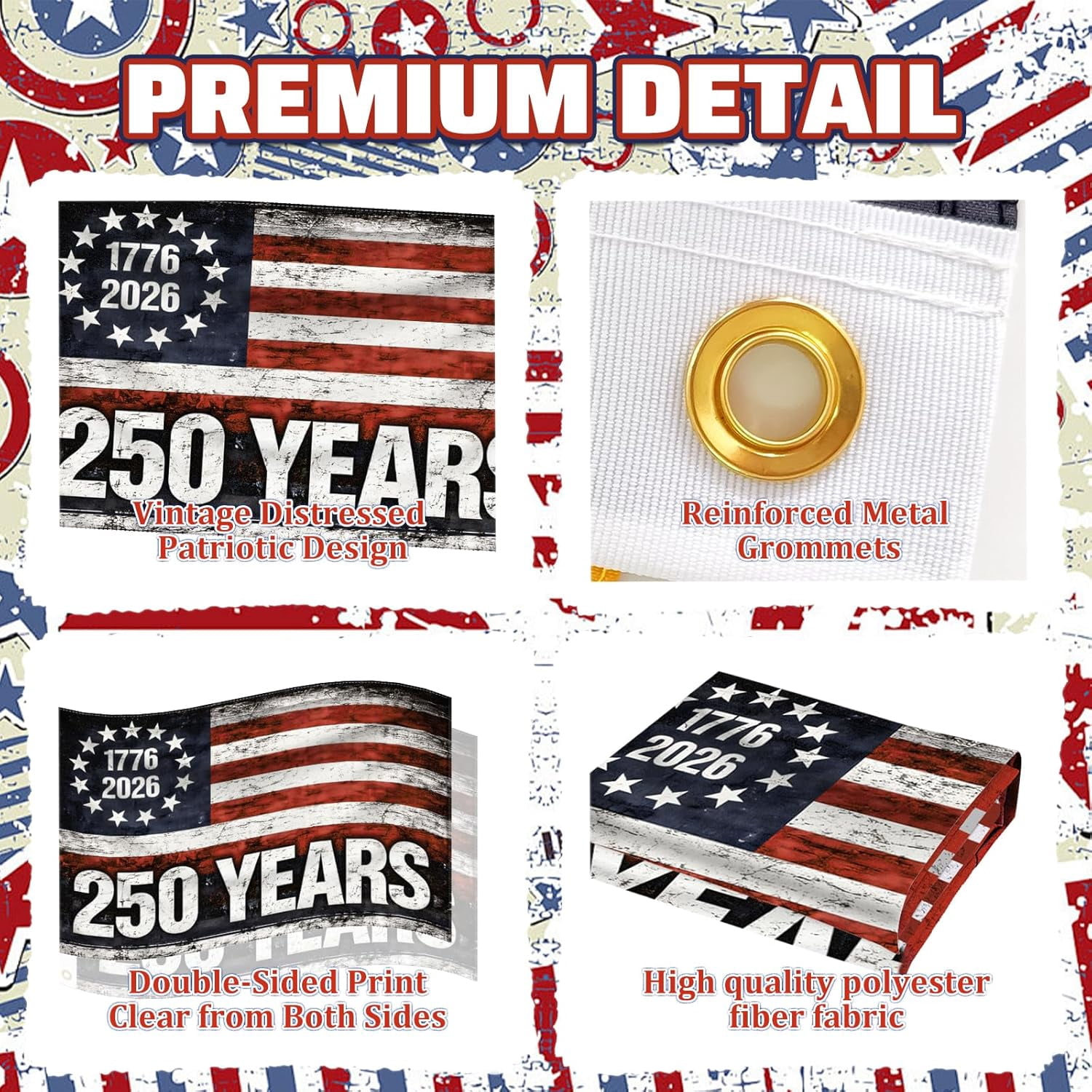 3x5 FT 250 Years Double Sided American Flag, 1776–2026 USA Flag for 250th Anniversary Birthday, Vintage Stars Patriotic Outdoor Indoor Flag for Home Yard Porch Wall Independence Day Decorations