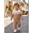 thumbnail image 4 of RUINIXCW Toddler Baby Boy Fall Winter Clothes Infant Baby Boys 2 Pieces Outfit Textured Contrast Color Long Sleeve Crewneck Sweatshirts and Joggers Pants Set, 4 of 9