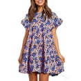 thumbnail image 2 of Floral Printed Womens Ruffles Boho Babydoll Loose Swing Casual Short Mini T-Shirt Dress, 2 of 3