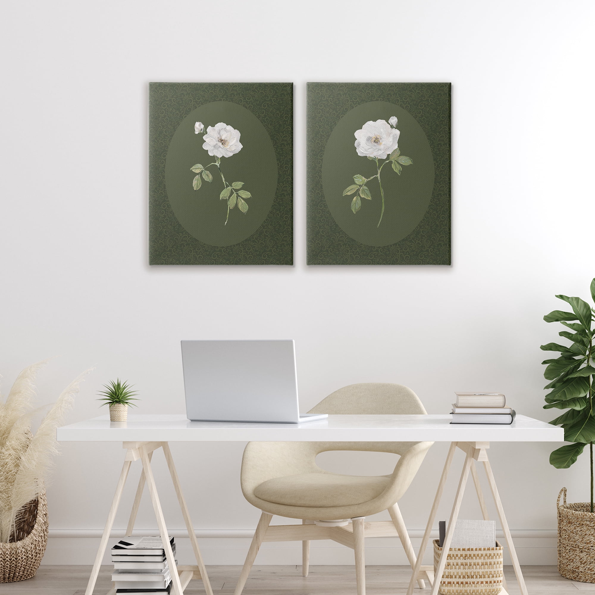 Stupell Industries Ornate Rose Studies over Emerald 2 Piece Canvas Wall Art Set, design by Sally Swatland