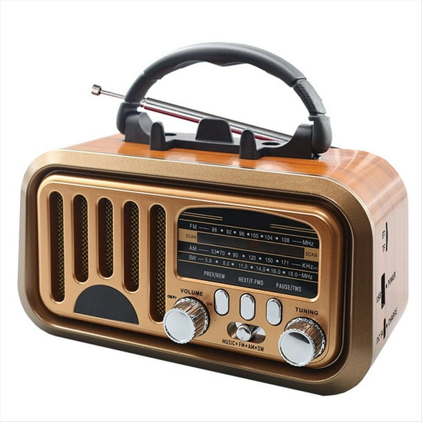 Radio Portátil Vintage Clásica Retro FM AM SW, Altavoz Inalámbrico Bluetooth, Tarjeta TF, Reproductor de Música MP3 USB A