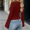 thumbnail image 4 of Aezemi Womens Flare Long Sleeve Shirts Fashion Ribbed Round Neck Slim Fit Casual Daily Tops Spring Fall Outerwear Trendy Casual Comfy All Match Tees XL, 4 of 7