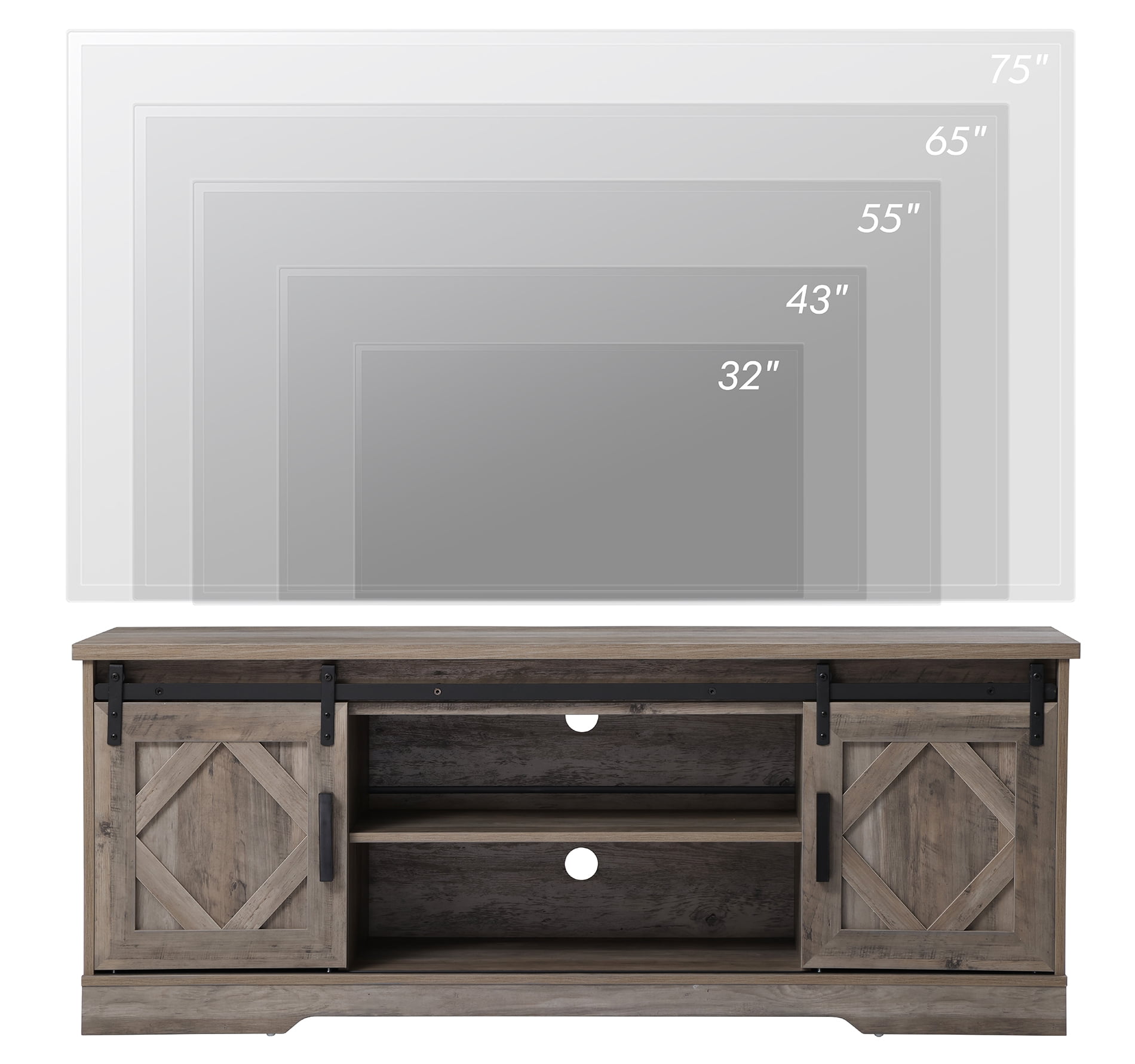 WAMPAT Farmhouse 85 inch TV Stand and Coffee Table Set of 2, Entertainment Center for TVs Up to 85", 30 inch Square Wood Coffee Table with Gas Spring Flip-Top for Living Room,Washed Grey