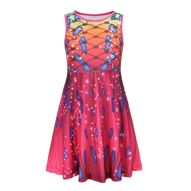 Robes pour Filles Tout-Petits Enfants Filles Été Col Rond Sans Manches Robe Imprimé Floral Décontracté Plage Fête Robes Enfants Robe Rouge 11 Ans-12 Ans