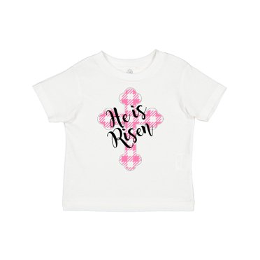 Inktastic He is Risen Pink Plaid Cross Boys or Girls Toddler T-Shirt