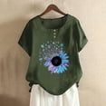 thumbnail image 2 of USSUMA Womens Blouses Tops Dressy Sunflower Print Tops for Women Casual Summer Round Neck Plus Size Tunic Women's Short Sleeve Plus Size Linen Cotton Graphic T-Shirts Trendy, 2 of 5