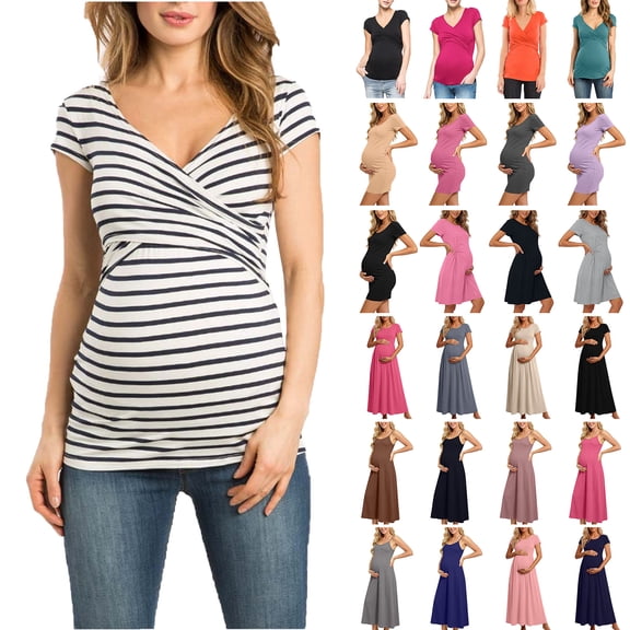 Bovxnpu Maternity Clothes For Women, Women's Maternity Shirts Short Sleeve Pregnancy Tops, Fashion Women's Short Sleeve Summer Printed Neck Sexy Casual Botton Regular Blouses S