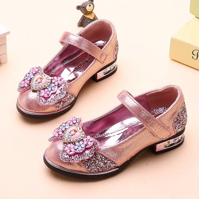 Zapatos de cuero para niñas de Disney, nuevo estilo de primavera, zapatos casuales individuales de princesa congelada del oeste, zapatos de actuación para niños a la moda, plantilla de 32 cm de 20cm Gao Jinjia LED