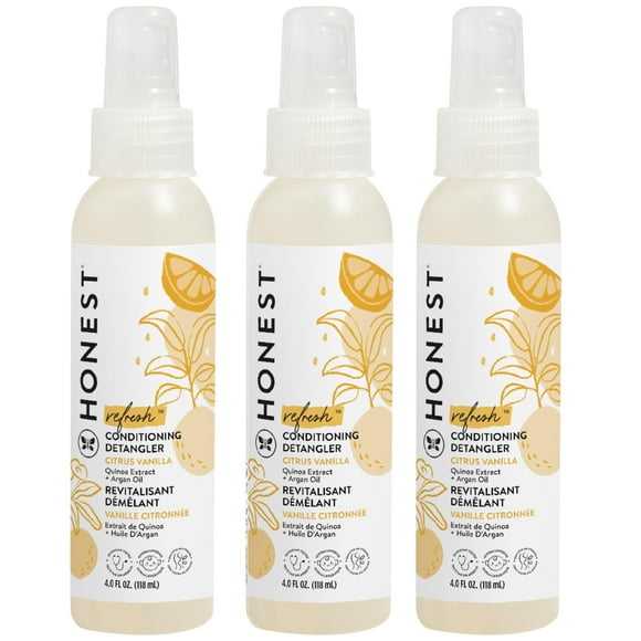 The Honest Company Conditioning Hair Detangler 3-Pack | Leave-in Conditioner + Fortifying Spray | Tear-free, Cruelty-Free, Hypoallergenic | Citrus Vanilla Refresh, 4 fl oz each (pack of 3)