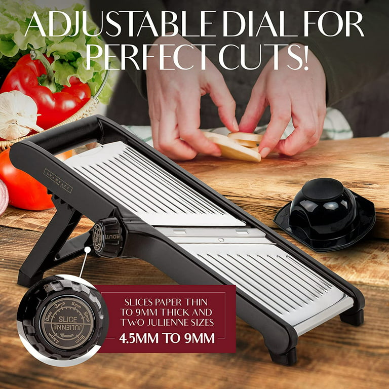 Gramercy Kitchen Co Adjustable Stainless Steel Mandoline Food Slicer - Comes with One Pair Cut-Resistant Gloves Vegetable Chopper Onion Slicer Potato