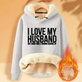 thumbnail image 2 of Penkiiy I Love My Husband Hoodie Sweater for Wife Womens Casual Winter Warm Fleece Sherpa Lined Pullover Hooded Sweatshirt Gray, 2 of 3