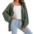 thumbnail image 2 of Women Chunky Knit Cardigan Long Sleeve V Neck Button Up with Pocket Sweater Coat for Fall and Winter Army Green XXL, 2 of 8