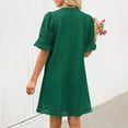 thumbnail image 4 of ZJXFGS Flattering Dresses For Apple Shape Tiered Mini Casual Shift Dress Women's V Neck Short Sleeve Hollow Out Lace Ruffle Dresses With Pocket Eyelet Summer Dresses for Women Green S, 4 of 8