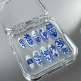 thumbnail image 3 of Blue Porcelain,Custom Press On Nails, Almond Stiletto Square Nails, 3D Luxury Nail Art, Elegant Acrylic Nails, Spring Wedding Gift, Handmade Nail Set,Size S, 3 of 8