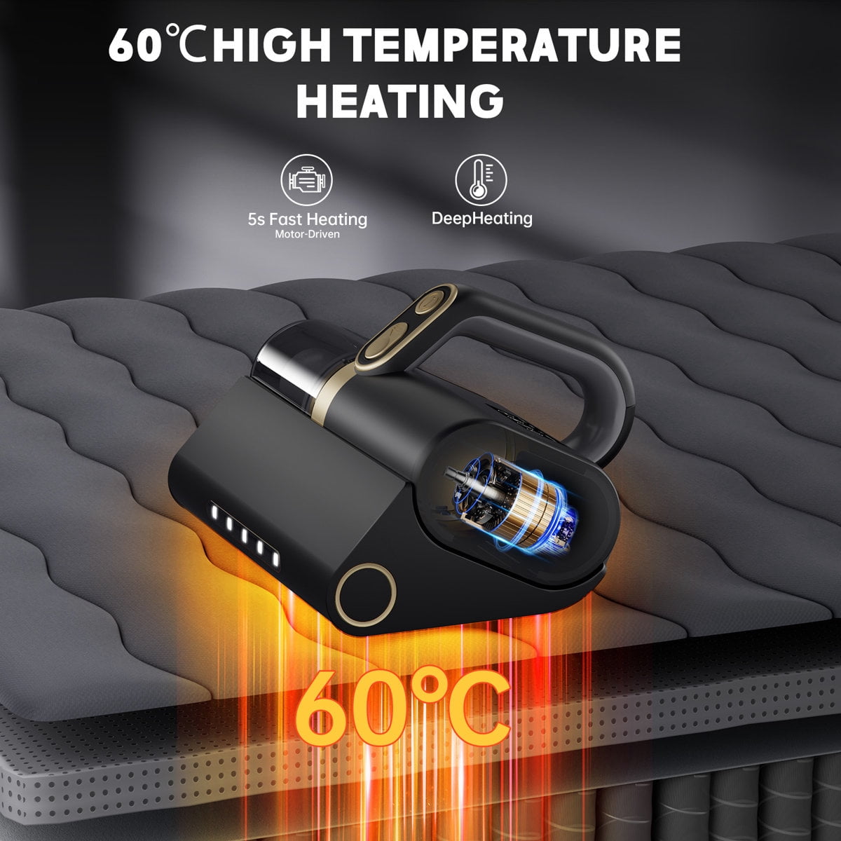 Solayce BV100 Double Cup Bed Vacuum Cleaner with UVC LED, 16Kpa Suction 500W & Low Noise, Ultrasonic UV Cleaner for Mattresses - Gray