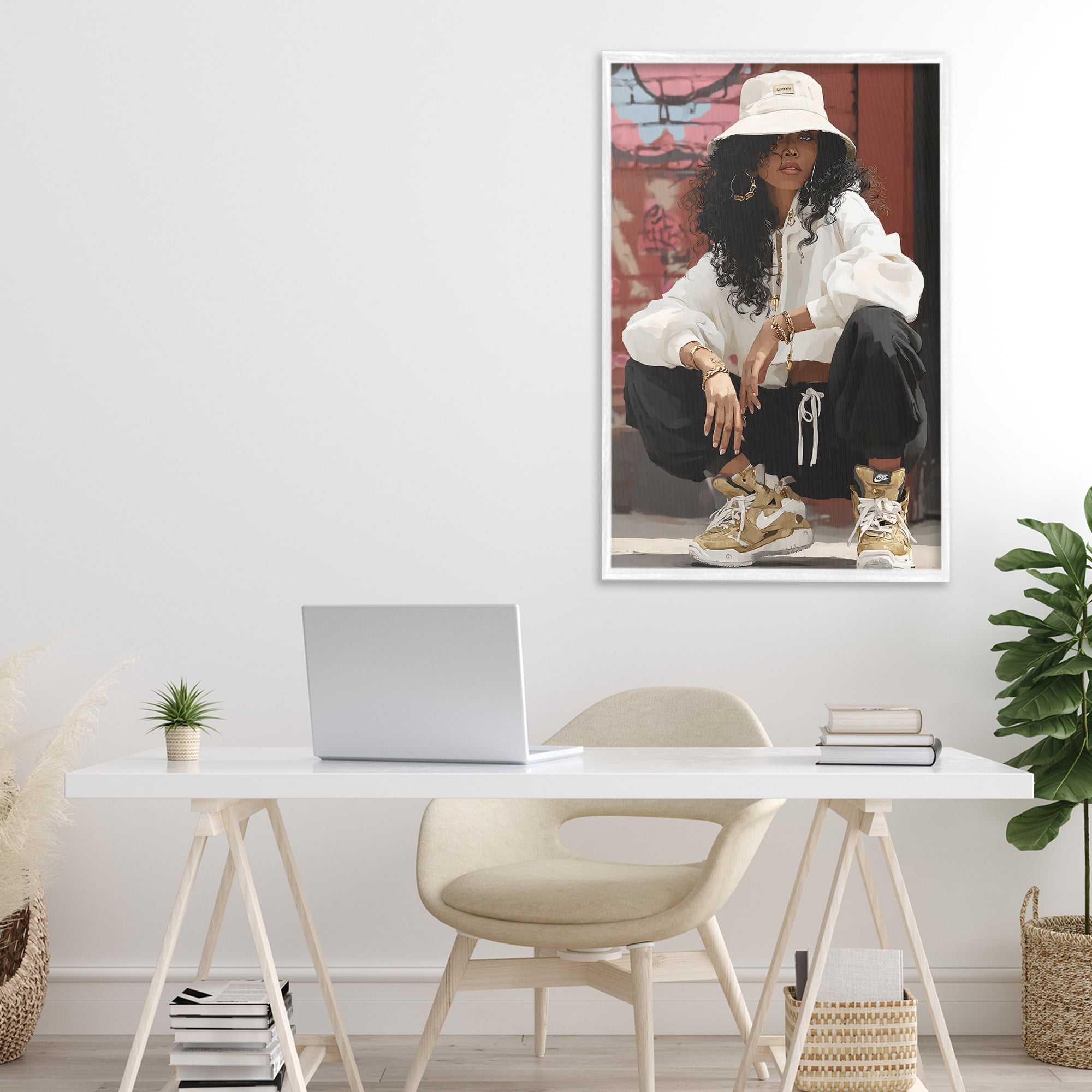 Stupell Industries Urban Streetwear Bucket Hat White Framed Giclee Art, design by Franklyn Gregory