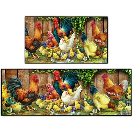 

UYDOXCU Kitchen Rugs Farmhouse Style Mats for Floor 2 Piece Set Rooster Decor Non-Slip Washable 17 x47 +17 x30 (Rooster) C43