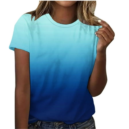 WRKEKC Summer Tops for Women Womens Dressy Casual Tops Women s Plus Size Printed T-Shirts Womens Fashion Print Short Sleeve Out Blouse Round Neck T-Shirt
