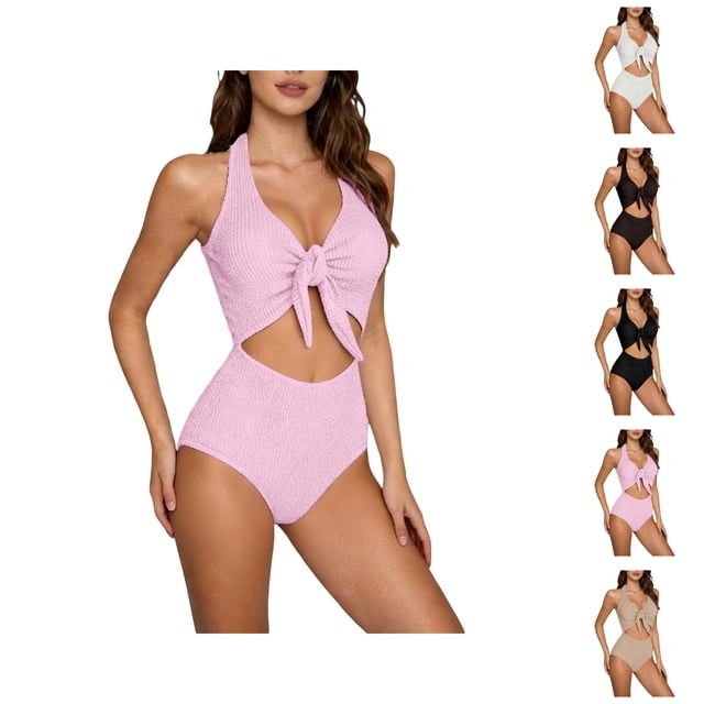 Maillot de Bain une Pièce pour Femmes 2026 Décontracté à Tour de Cou, Nœud à Nouer, Monokini à Découpes devant