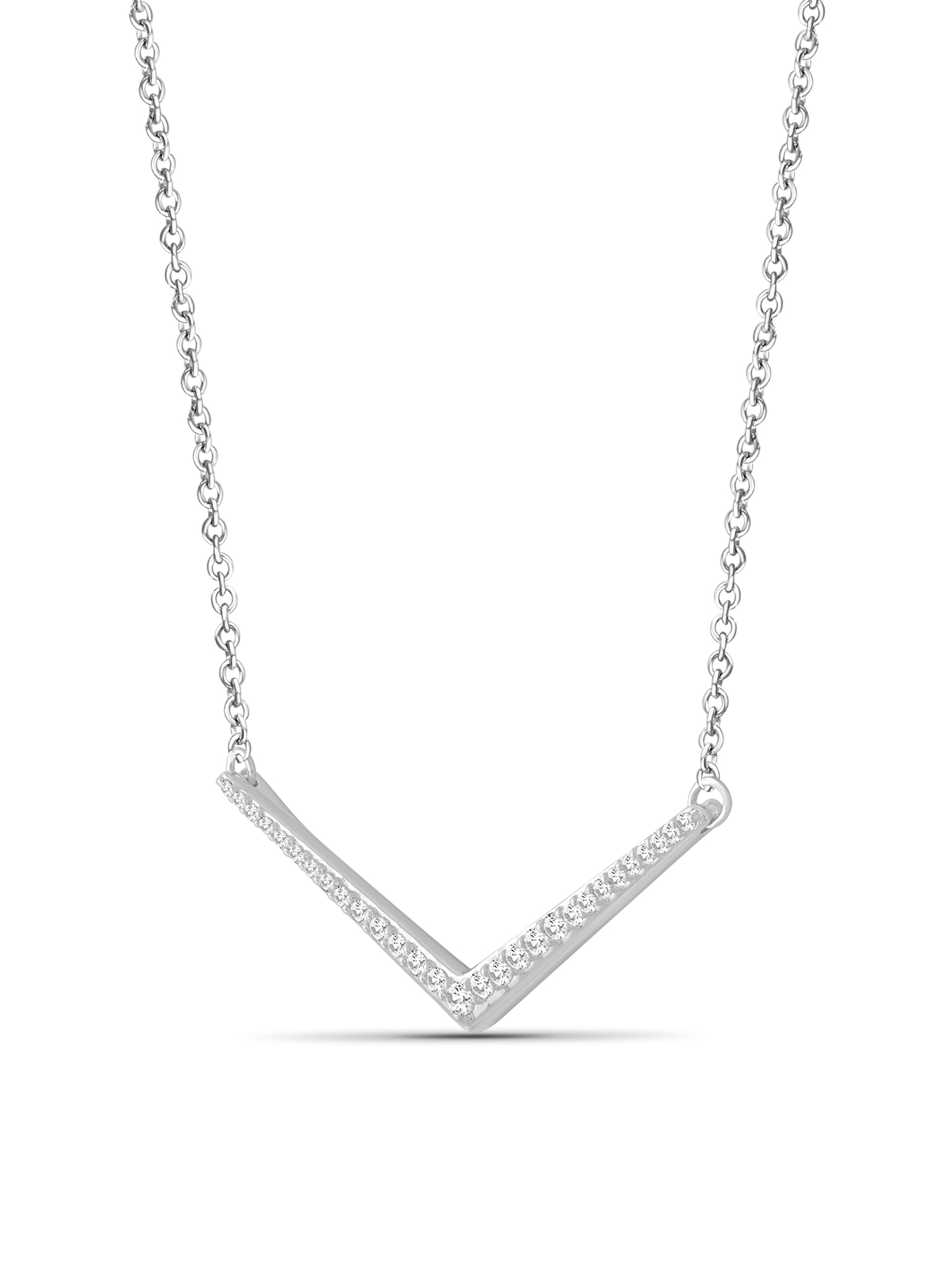 Silver Chain Necklace for Women – .925 Sterling Silver V Shape Necklace with Sparkling Genuine 0.25 CTW White Diamonds – Chic, Sterling Silver Statement Necklace Gifts by JewelersClub