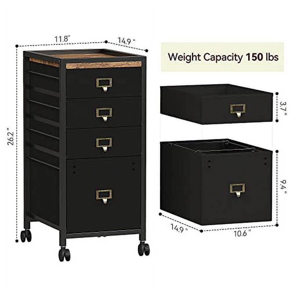 4 Drawer File Cabinet, Mobile Filing Cabinet Rolling Printer Stand Fits A4 or Letter Size, Fabric Vertical File Cabinet with Wheels, Under Desk Storage Cabinet for Home, Office