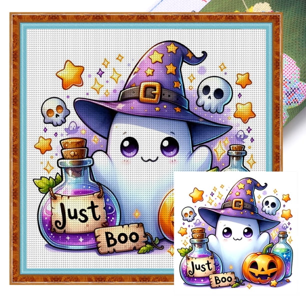 Hilo Algodón Ecológico Bordado Punto Cruz Fantasma Halloween Con 11CT 40x40cm