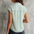 thumbnail image 4 of Ayolanni V-Neck Summer Blouses for Women Striped Dressy Button Down Short Sleeve Blouse Fitted Cap Office Workout Shirts Women's Tops, Tees & Blouses Green L, 4 of 6