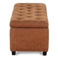 thumbnail image 3 of 24/7 Shop At Home Olive 48 inch Wide Rectangle Lift Top Storage Ottomans in Upholstered Distressed Umber Brown Faux Leather Tufted Fabric Large Storage Bench for Bedroom Ottoman Foot Rest, 3 of 5