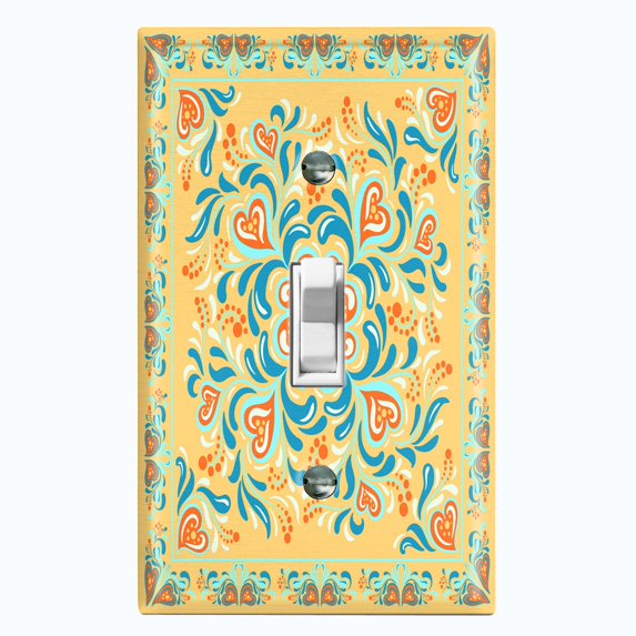Metal Light Switch Plate Cover Yellow Flower Heart Mandala Tile Pattern TIL030