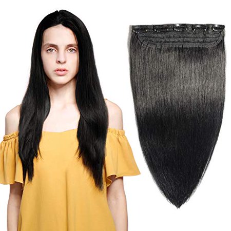 100 Remy Clip In Human Hair Extensions 1 Jet Black 16 22inch