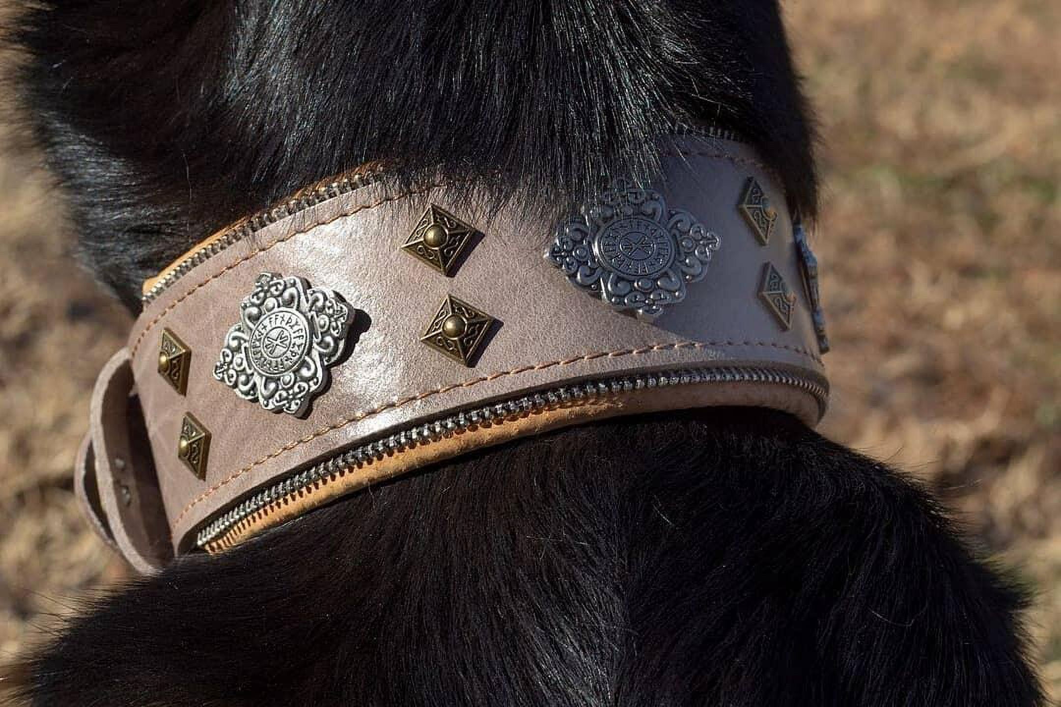 The Bestia "Aztec" Gray Leather Dog Collar for Large Dog Breeds