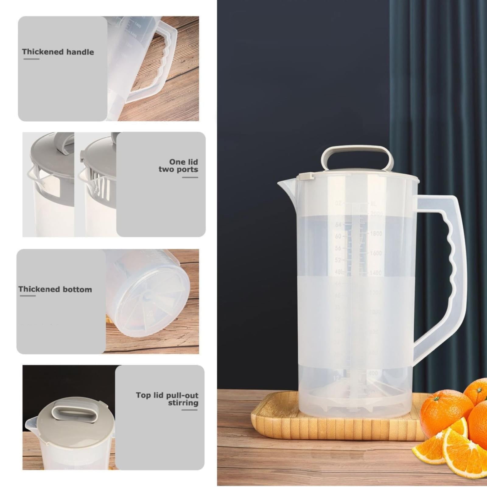 Mixing Pitcher for Drinks,2 Quart/64Oz Plastic Water Pitcher with Lid,BPA-Free Plastic Mixing Jug for Juice,Milk,Tea,Shakes and More,Dishwasher-Safe,Spill-Proof Lid,Smart Stirring Design