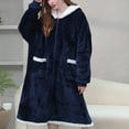 thumbnail image 6 of VANLOFE Unisex Warm Pajamas Household Clothes Solid Bathrobe Lengthened Night-robe Woman's Nightgown Hooded Robes Navy Robes Sleepwear for Woman, 6 of 8