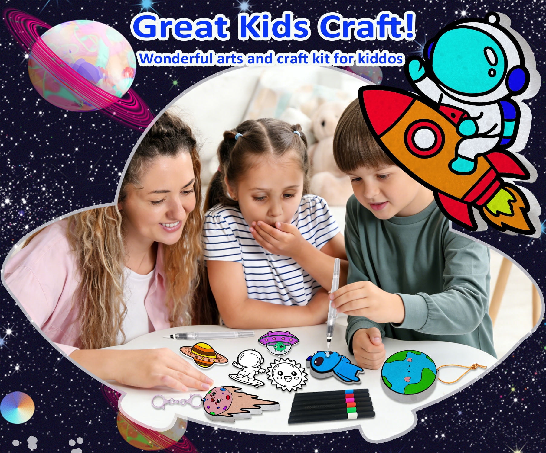 SkyMagic Aqua Puffs 3D Art Kit for Kids – Mess-Free Paint by Number SpaceCraft, DIY Color & Inflate Activity, Easter Basket Stuffers Creative Gift for Girls Boys Ages 4-10