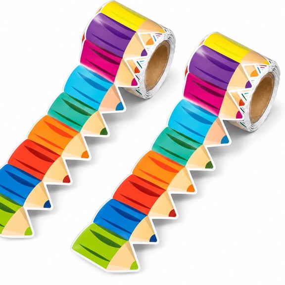 Colorful Pencil Bulletin Board Border Trim, 2 Rolls, Classroom Chalkboard and Wall Decoration