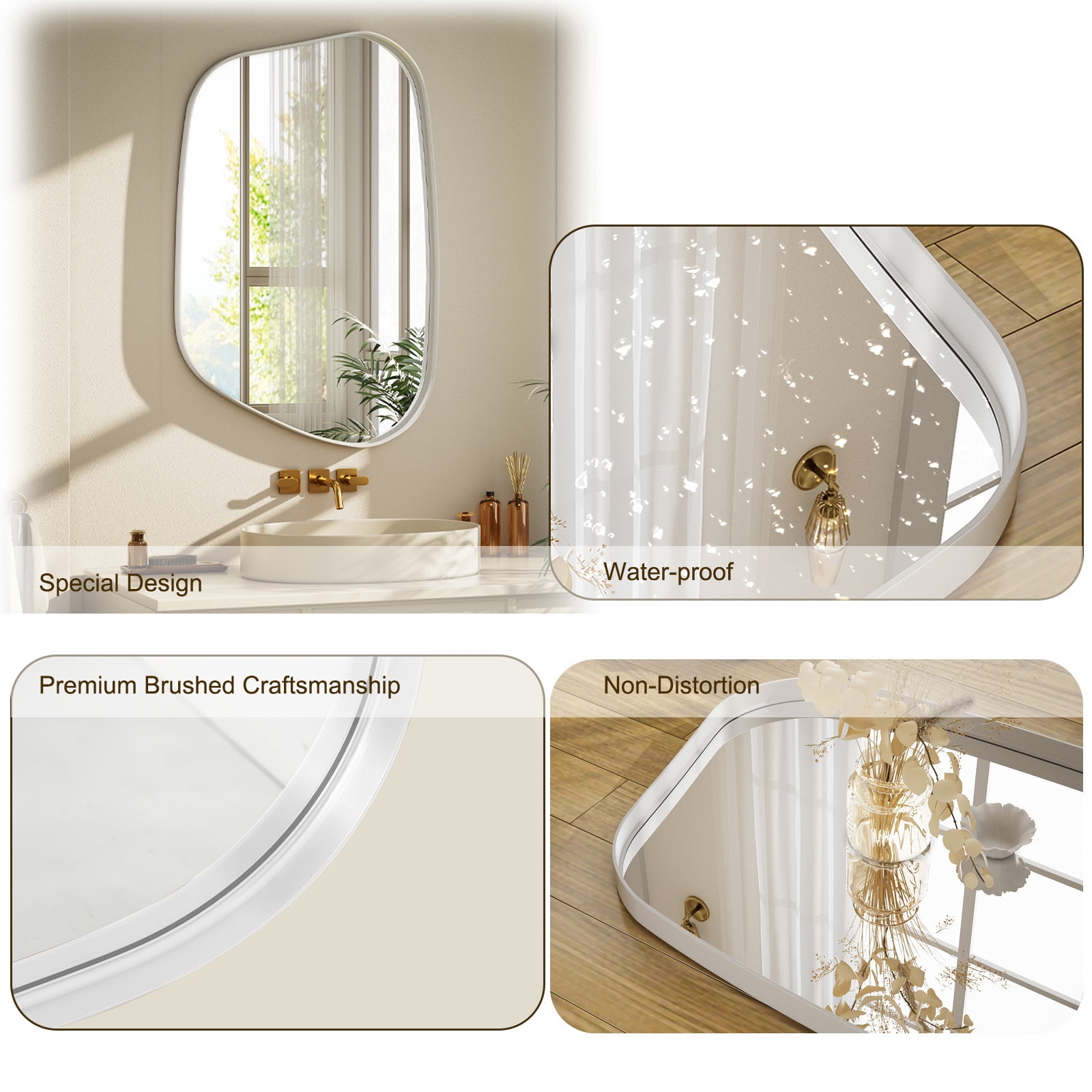 Gleamira 40"x26" Irregular Wall Mirror Bathroom Mirror with Metal Frame Wall Decor Mirror, White