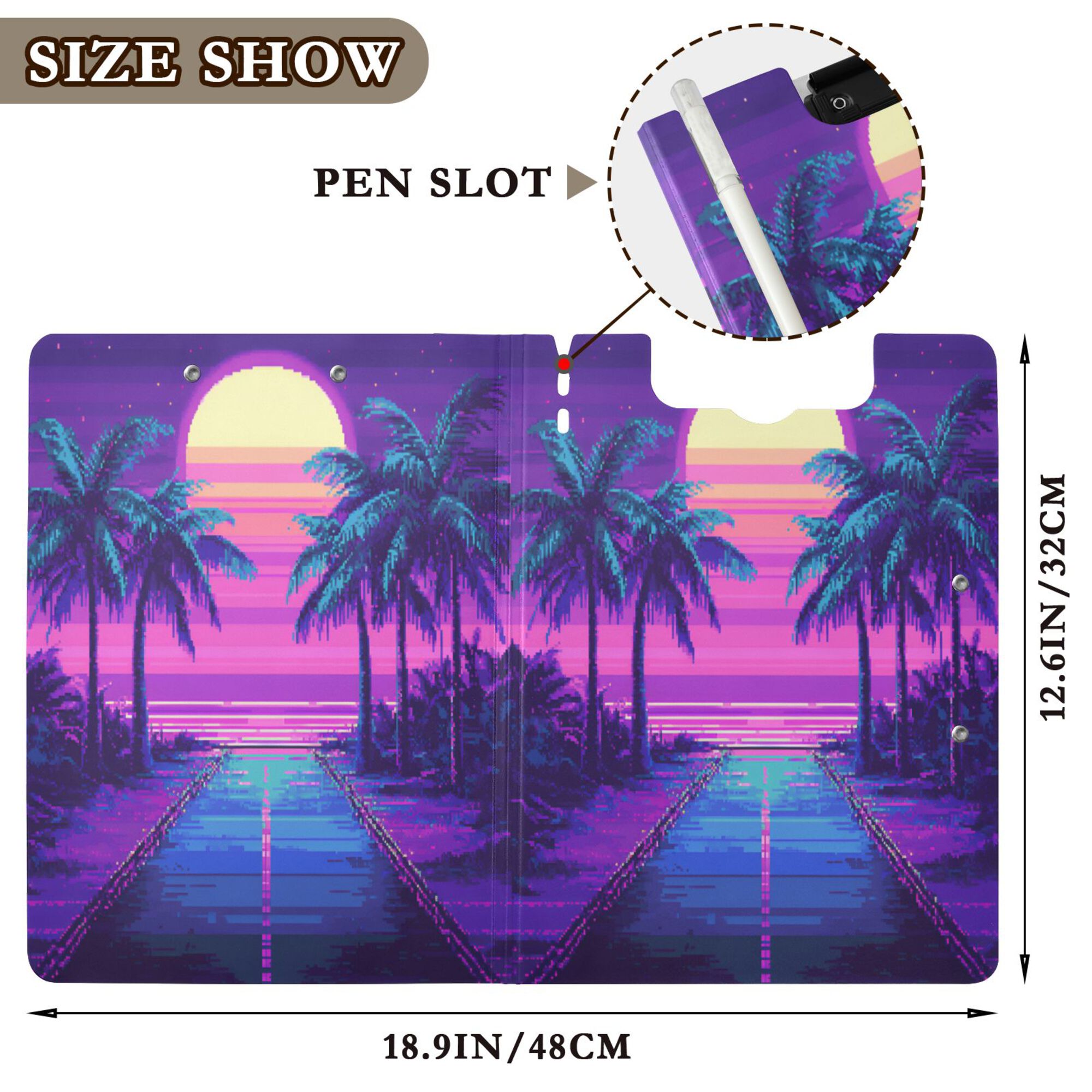 FORMRS A4 Clipboard Folder with Pen Holder Horizontal Foldable School Office Binder, Purple Digital Art
