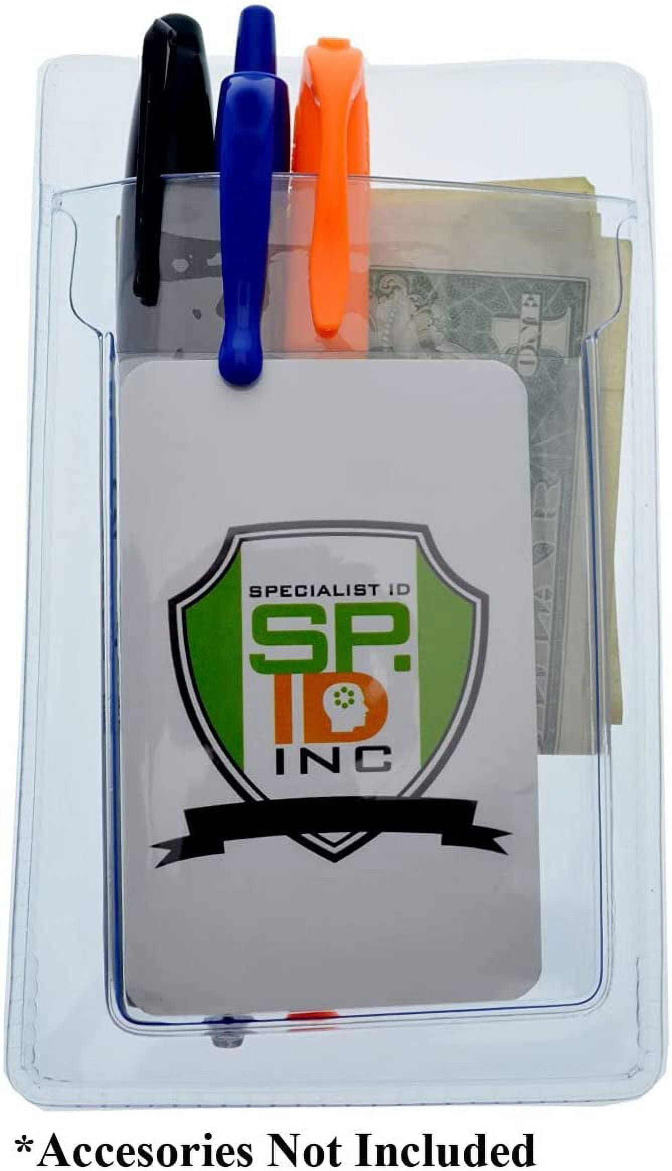 Bulk 50 Pack - Heavy Duty Pocket Protector with Vertical ID Badge Holder - Clear Plastic Shirt/Lab Coat Pocket Pouch Organizer for Pens, Pencils, Small Tools, Name Tags and More by Specialist ID
