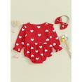 thumbnail image 4 of Bagilaanoe Newborn Baby Girl Rompers Heart Print Long Sleeve Bodysuit + Headband 3M 6M 12M 18M Infant Ruffle One Piece Jumpsuit, 4 of 9