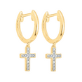 thumbnail image 4 of Gold Time Dangling Cross Hinged Hoop Earrings, 1/20 CTTW, 10k Yellow Gold, 4 of 4