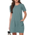 thumbnail image 2 of Ashirexll Midi Dresses for Women, Flowy Dresses for Women, Summer Solid Color Short Sleeve Round Neck Pocket Dress, 2 of 7