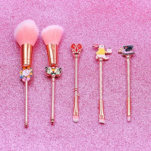 Cute Fairy Makeup Brush Set - 5pcs Wand Makeup Brushes with Premium Synthetic Fiber and Cartoon Handle for Blush, Foundation, Eyebrow, Eyeshadow, and Lips, Prefect Gift for Sister
