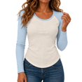 thumbnail image 4 of DLIDG Womens Slim Fit Color Block Raglan Shirts Stretchy Soft Thermal Warm Tee Shirts Dressy Causal Crew Neck Long Sleeve Shirts Fall Winter Sweatshirts Athletic Baseball Workout Clothes Blue Xl, 4 of 6