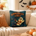 thumbnail image 3 of Summerween Decor Square Pillow Cover 18x18in, Retro Tropical Halloween Ghost Design Plush Throw Pillowcase, Comfort Couch Accent for Summerween Party Decorations, 3 of 7