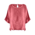 thumbnail image 6 of Uooqdmx Summer Shirts for Women, Gauze Tops for Women, Women Plain Tshirt, Solid Color Stand Up Collar Cotton Long Sleeved Shirt Blouse, Womens Tops Casual, Watermelon Red L, 6 of 6