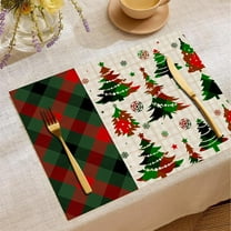 Christmas Linen Placemat Set Heat-Resistant Non-Slip Table Mats Holiday Dining Decor 17.72x12.99 inch