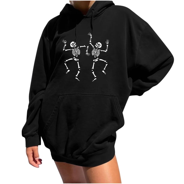 Sudadera estampada con capucha retro de manga larga suelta divertida vintage para mujer con mangas caídas en los hombros Pompotops gfhjh7046